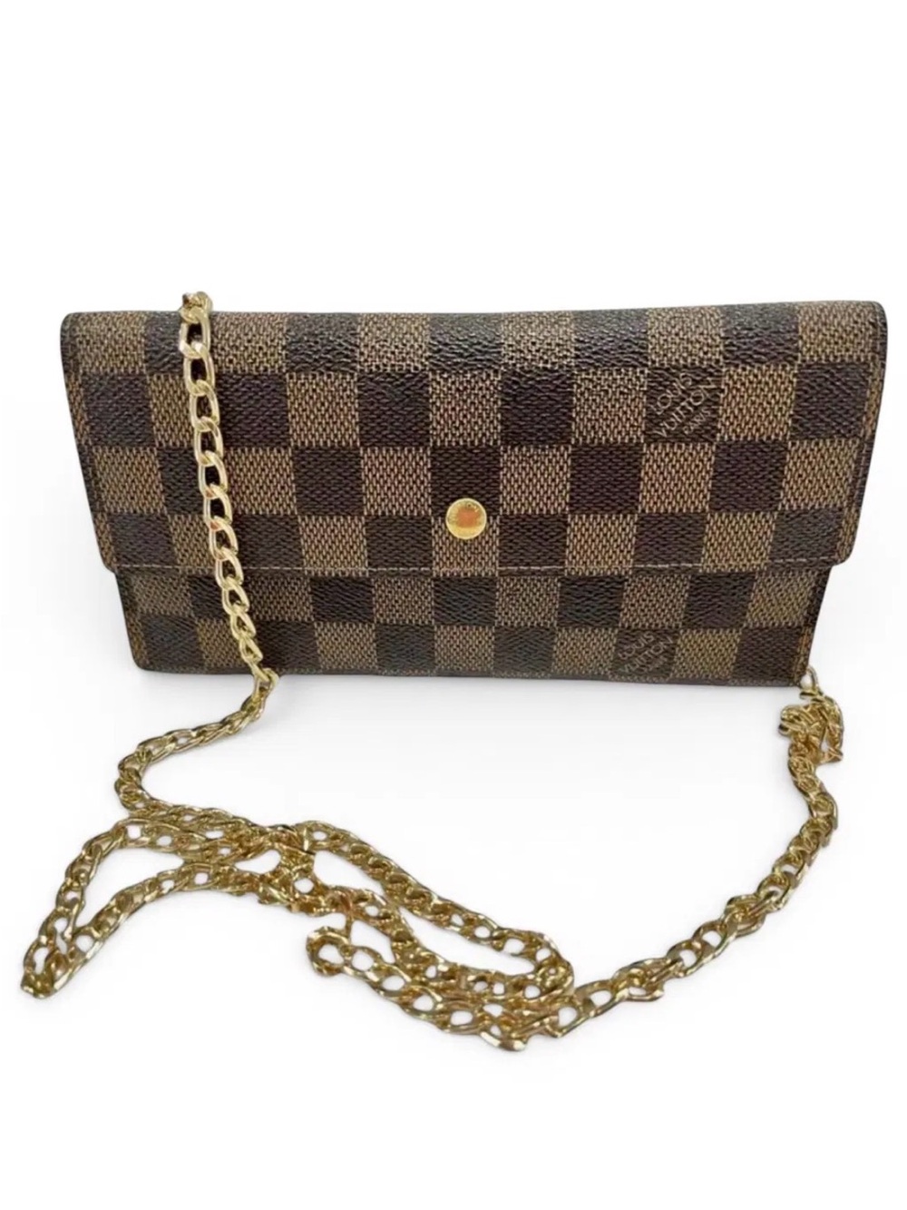 Louis Vuitton Damier Ebene Sarah Wallet with Removable Gold Chain Strap | COA